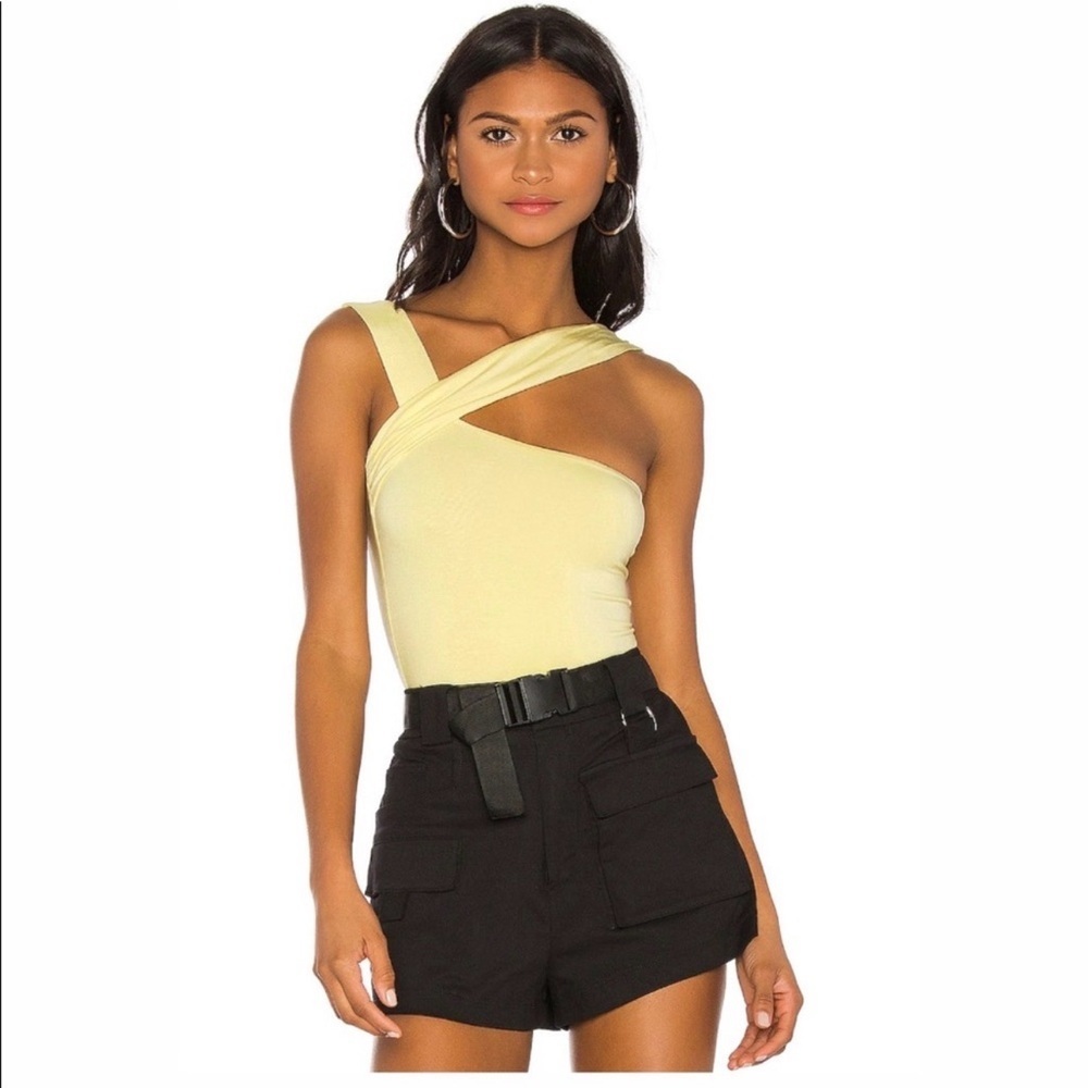 H:Ours Halsey one shoulder Bodysuit Butter Yellow Large Club Wear Y2K Festival